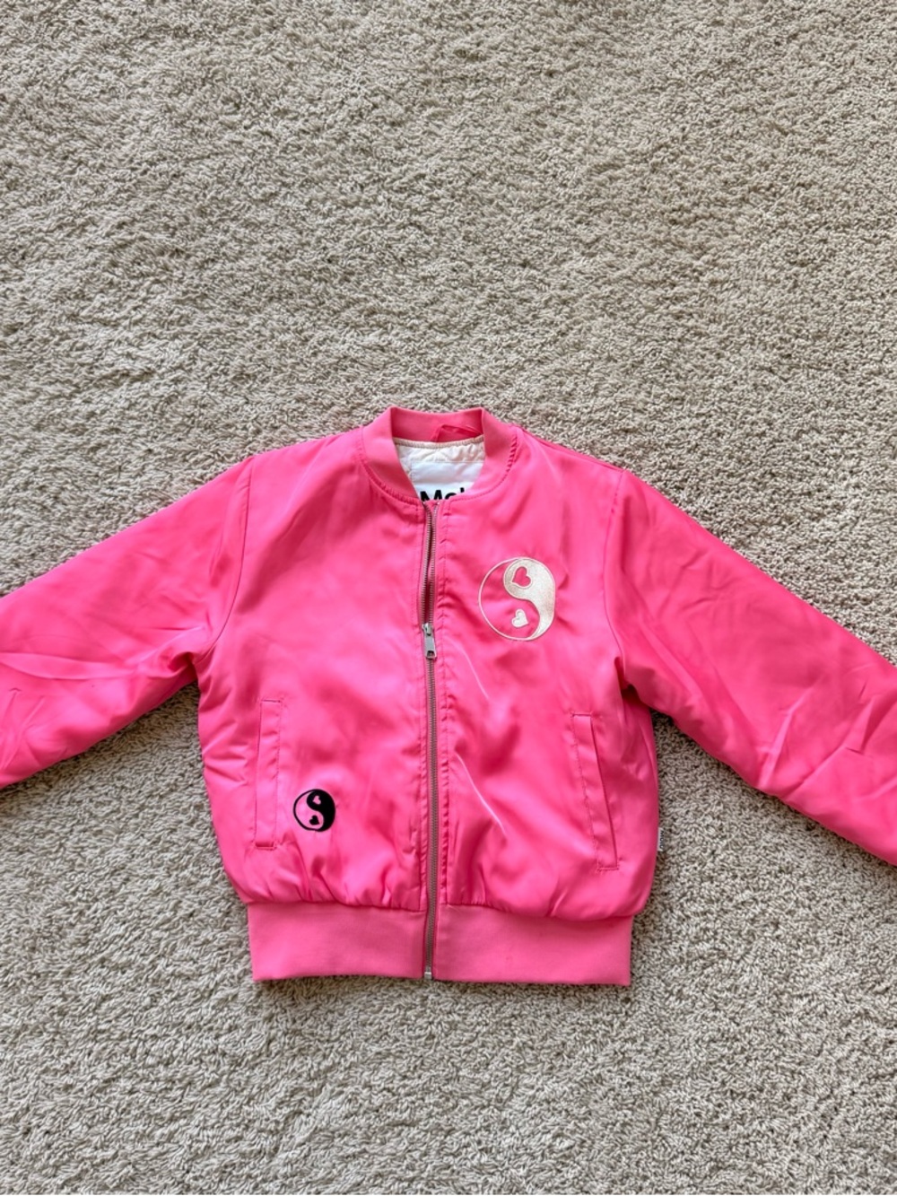 Molo Pink Kids Bomber Jacket with Yin Yang Patches